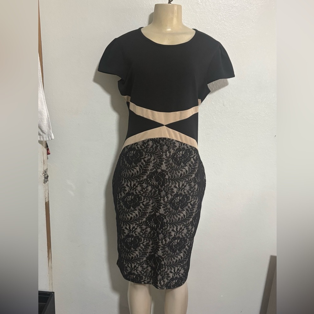 Miusol Black and Cream Lace Midi Dress